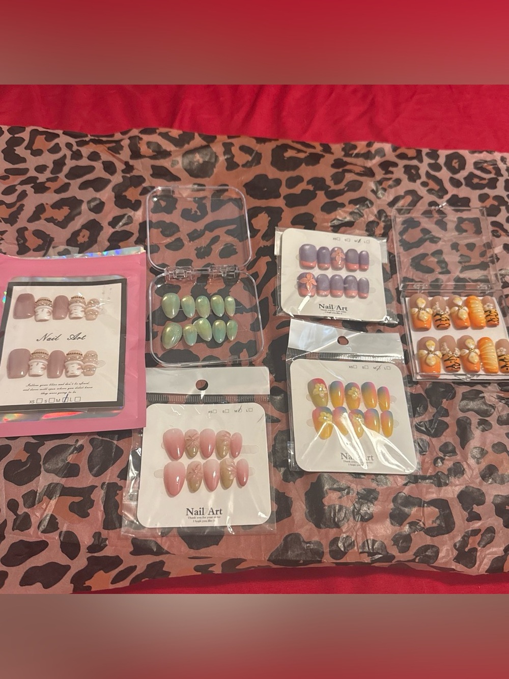 False Nail Set - Assorted Pink, Green, Purple, Orange Styles